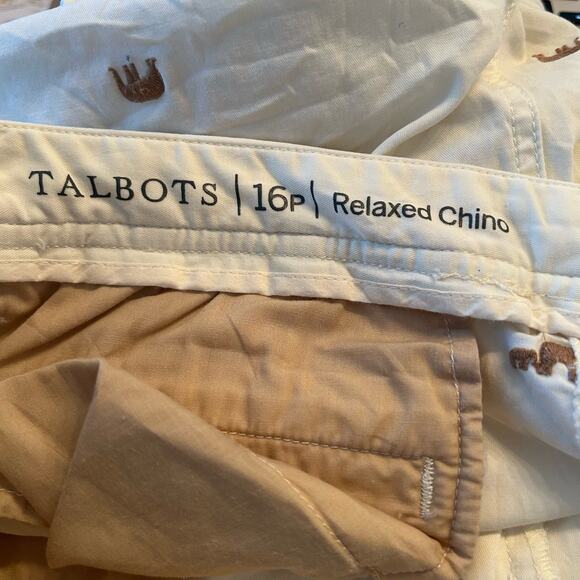Talbots Womens Pants Cream Brown Elephant Print Petite Relaxed Chino 16P - Picture 4 of 11
